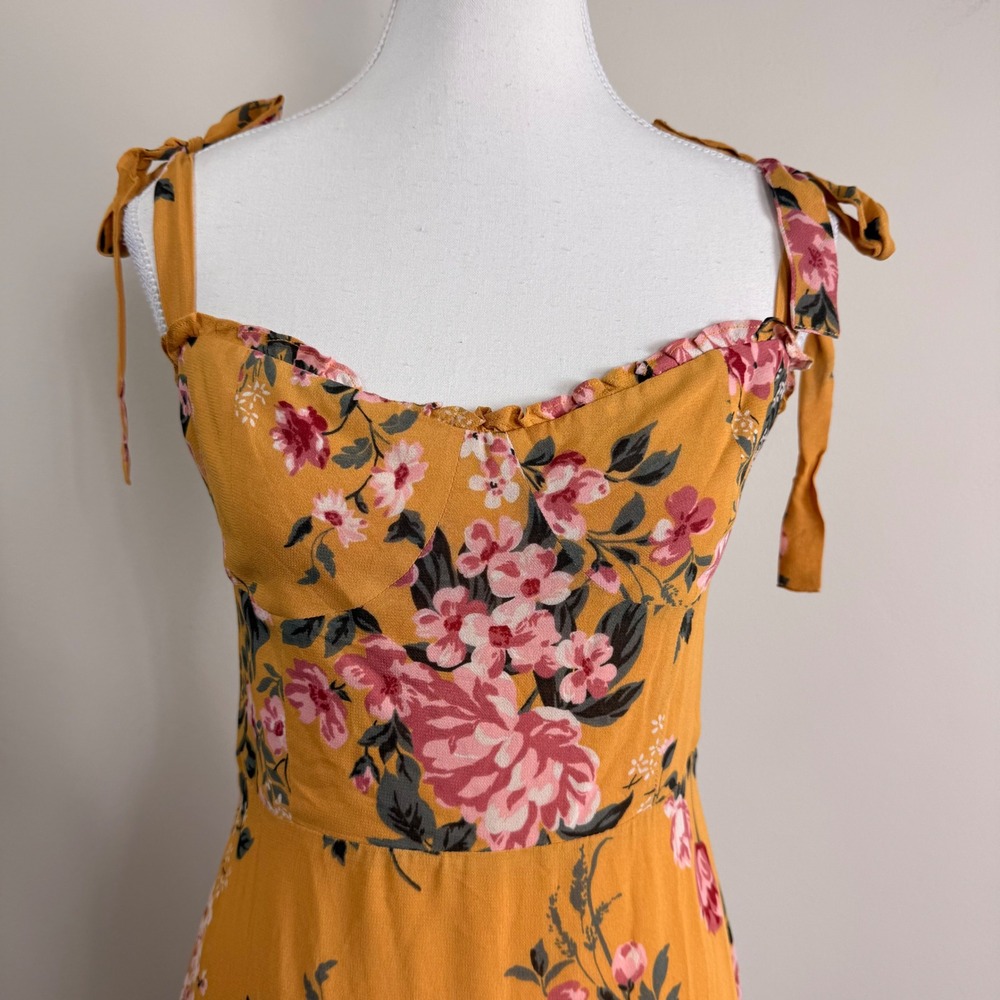 Reformation Jasen Dress Anjelica Yellow Floral Tie Strap Maxi Dress Size 6 - Picture 8 of 12